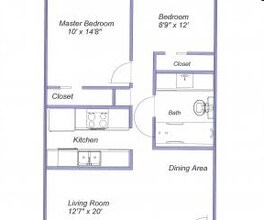 2 Beds, 1 Bath Model floor plan